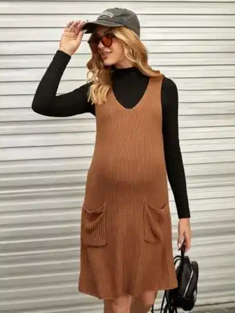 Shein Shein maternidad 1 pieza vestido de punto con parche de bolsillo oferta