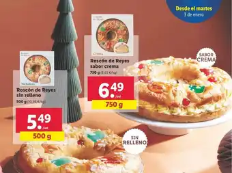 Lidl Roscón de reyes sin relleno, roscón de reyes sabor crema oferta