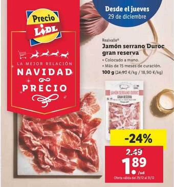 Lidl Realvalle jamón serrano duroc gran reserva oferta
