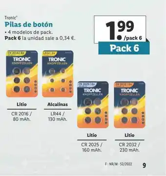 Lidl Tronic pilas de botón oferta