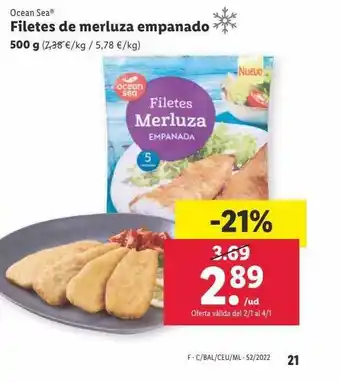 Lidl Ocean sea filetes de merluza empanado oferta