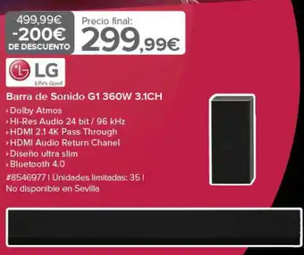 Costco Lg barra de sonido g1 360w 3.1ch oferta