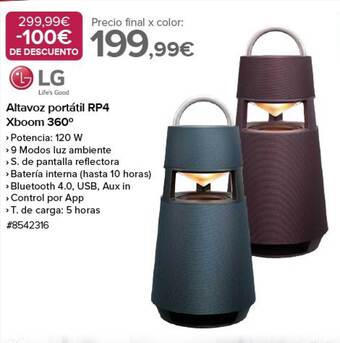 Costco Lg altavoz portátil rp4 xboom 360° oferta