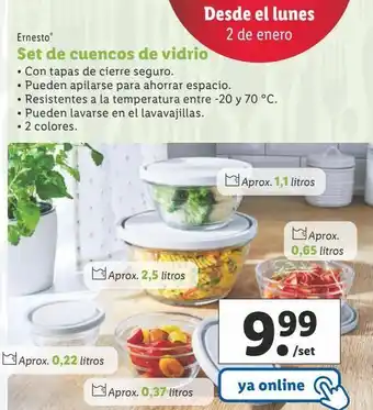Lidl Set de cuenco de vidrio ernesto oferta