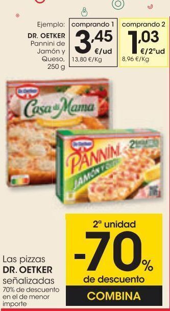 Eroski Dr. oetker pannini de jamón y queso 250 g oferta