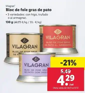Lidl Bloc de pato vilagran oferta