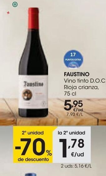 Eroski Faustino vino tinto d.o.c. rioja crianza 0,75 l oferta