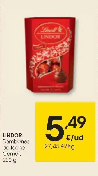 Eroski Lindor bombones de leche cornet 200 g oferta