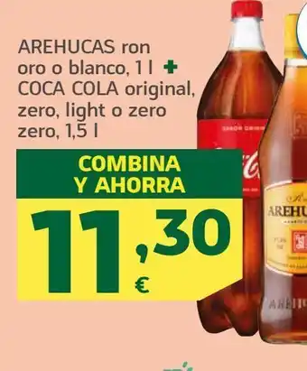HiperDino Arehucas ron oro o blanco coca cola original, zero, light o zero zero oferta