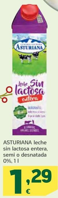 HiperDino Asturiana leche sin lactosa entera, semi o desnatada 0% oferta