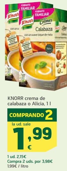 HiperDino Knorr crema de calabaza o alicia oferta