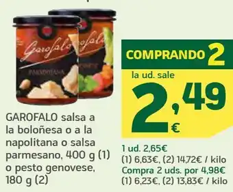 HiperDino Garofalo salsa a la boloñesa o a la napolitana o salas parmesana, o pesto genovese oferta