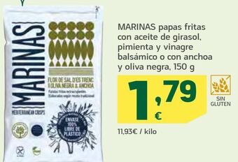 HiperDino Marinas papas fritas con aceite de girasol, pimienta y vinagre balsámico o con anchoa y oliva negra oferta