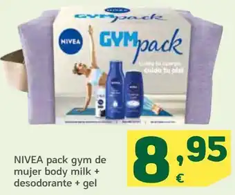 HiperDino Nivea pack gym de mujer body milk + desodorantes + gel oferta