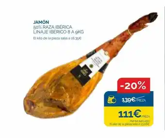 Supermercados La Despensa Jamón 50% raza ibérica linaje ibérico 8 oferta