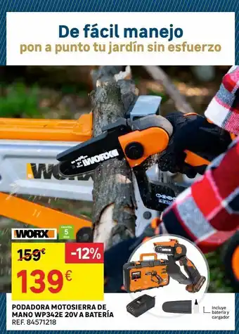 Bosch De fácil manejo pon a punto tu jardín sin esfuerzo w garantia 5 ahos etwork worx 159€ -12% 139€ podadora motosierra oferta