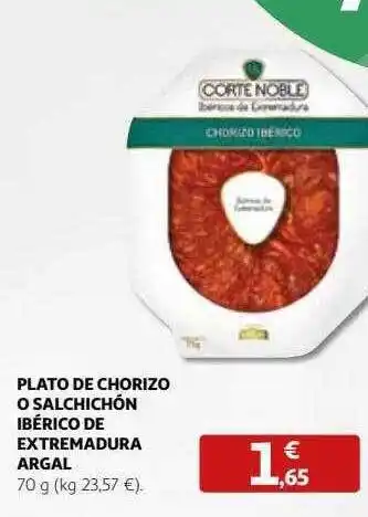 Alcampo Plato de chorizo o salchichón ibérico de extremadura argal oferta