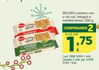 HiperDino Delser crackers con o sin sal, integral o mediterráneo oferta