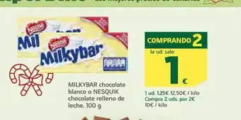 HiperDino Milkybar chocolate blanco o nesquik chocolate relleno de leche oferta