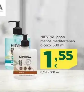 HiperDino Nievina jabón manos mediterráneo o coco oferta