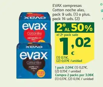 HiperDino Evax compresas cotton noche alas o plus oferta