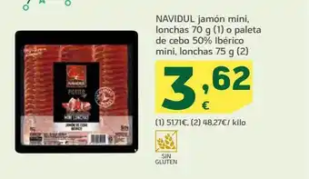 HiperDino Navidul jamón mini, lonchas o paleta de cebo 50% ibérico mini lonchas oferta