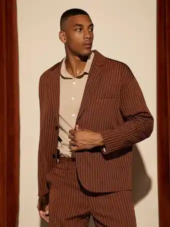 Shein Hombres blazer con estampado de rayas con botón oferta