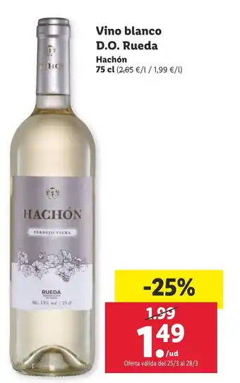 Lidl Hachón Vino Blanco D.O Rueda 75cl oferta