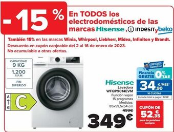 Carrefour Lavadora wfqp9014evm hisense oferta