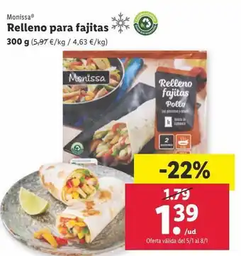 Lidl Relleno para fajitas monissa oferta
