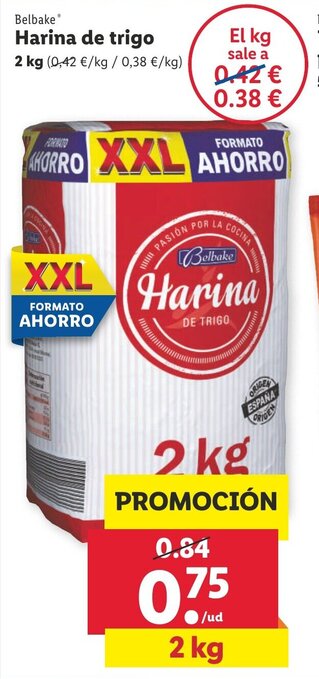 Lidl Belbake Harina de Trigo 2kg oferta