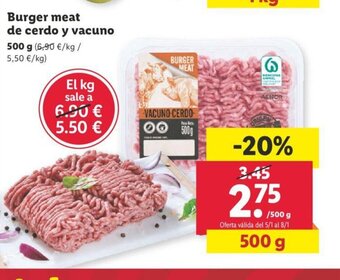 Lidl Burger Meat De Cerdo Y Vacuno 500 g oferta