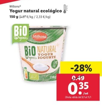 Lidl Yogur Natural Ecologico oferta