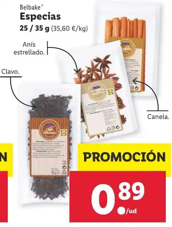 Lidl Belbake Especias 25 / 35g oferta