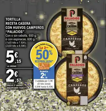 E.Leclerc Tortilla Receta Casera Con Huevos Camperos "Palacios" oferta