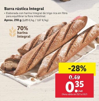 Lidl Barra Rústica Integral Aprox. 210g oferta