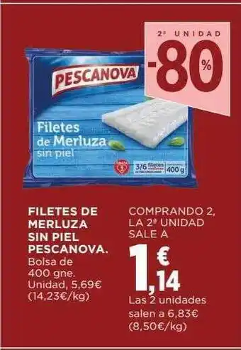 Hipercor 2a unidad -80% filetes de merluza sin piel pescanova oferta