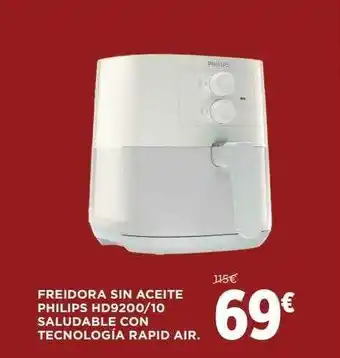 Hipercor Freidora sin aceite philips hd9200-10 saludable con tecnología rapid air. oferta
