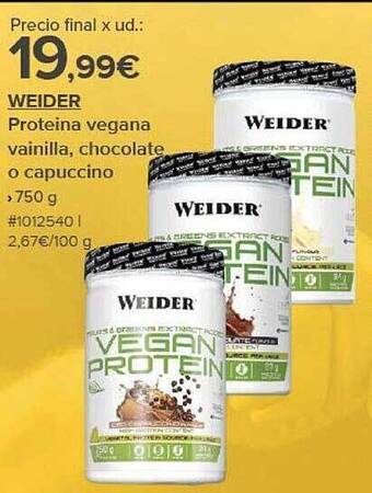 Costco Weider proteina vegana vainilla chocolate o capuccino oferta