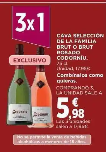 Hipercor Cava selección de la familia brut o brut rosado codorniu oferta