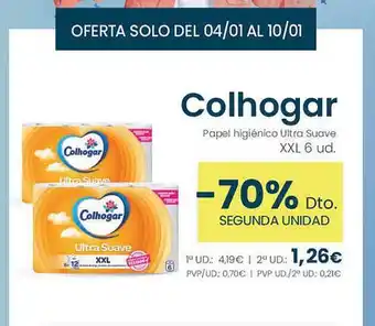 Clarel -70% dto. segunda unidad colhogar papel higiénico ultra suave oferta