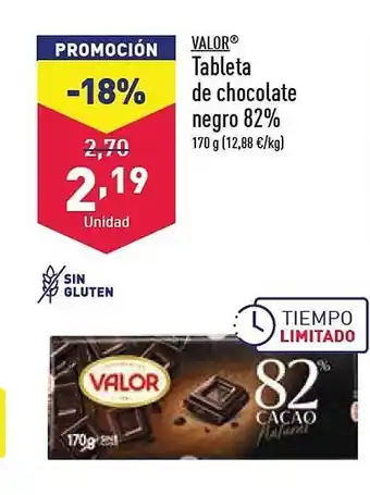ALDI Valor tableta de chocolate negro 82% oferta