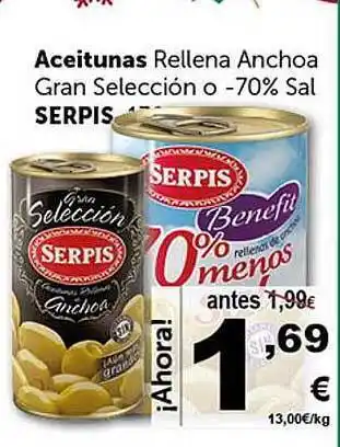 Masymas Aceitunas rellena anchoa gran selección o -70% sal serpis oferta