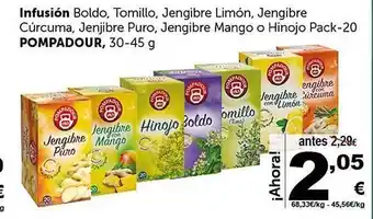 Masymas Infusión boldo, tomillo, jengibre limón, jengibre cúrcuma, jenjibre puro, jengibre mango o hinojo pack-20 pompadour oferta