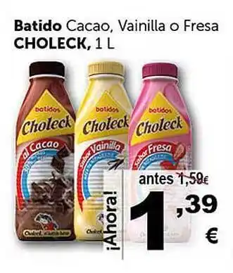 Masymas Batido cacao, vainilla o fresa choleck oferta