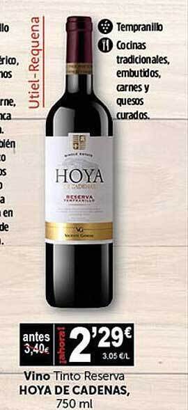 Masymas Vino tinto reserva hoya de cadenas oferta