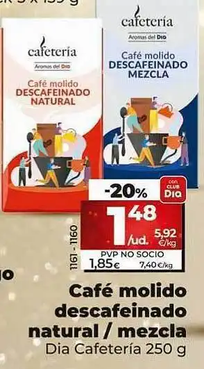 Dia Café molido descafeinado natural- mezcla dia cafetería oferta