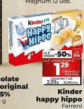 Dia La 2a unidad -50% kinder happy hippo ferrero oferta