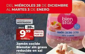 Dia Jamón cocido bienstar sin grasa reducido en sal oferta