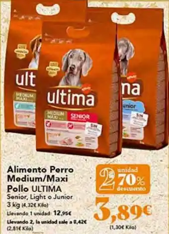Gadis 2a unidad 70% desconto alimento perro medium-maxi pollo ultima senior, light o junior oferta